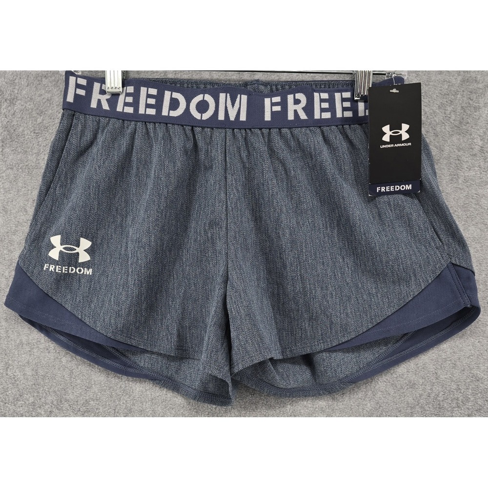 NWT Under Armour Freedom Women's Play Up 3.0 Shorts in Size S Heathered Blue Run